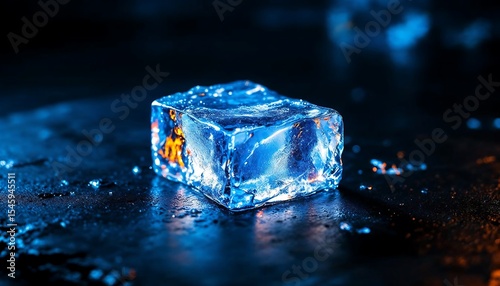 Ice Cube Melting on Dark Surface