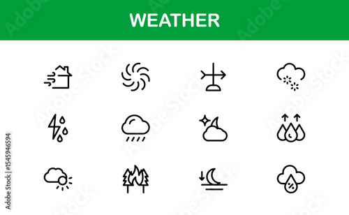 Weather Icon Set – Creative Vector Illustrations for Forecast, Climate, Rain, Sun, and Temperature in Minimal Line Style for All Devices