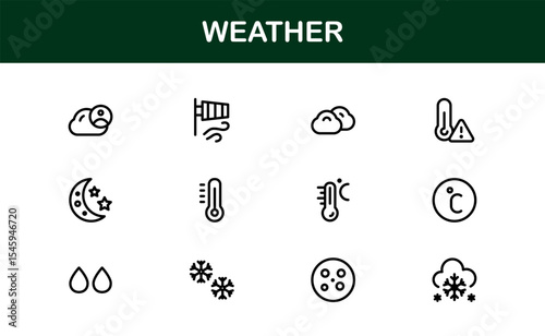 Weather Icon Set – Creative Vector Illustrations for Forecast, Climate, Rain, Sun, and Temperature in Minimal Line Style for All Devices