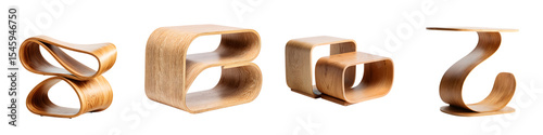 Abstract wooden furniture sculptures on display