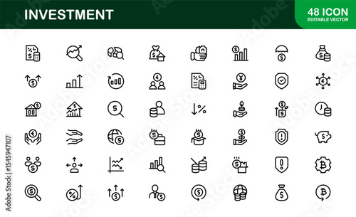 Unique Investment Line Icon Collection – Creative and Modern Money, Finance, Trade, and Wealth Symbols in Clean, Outline Vector Style