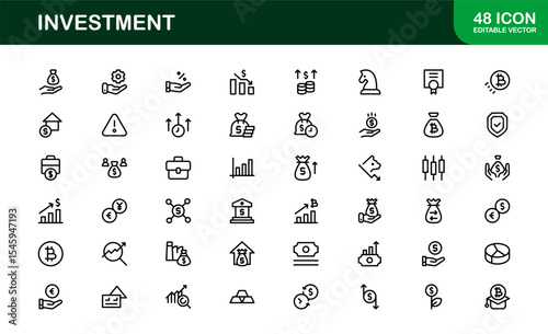 Unique Investment Line Icon Collection – Creative and Modern Money, Finance, Trade, and Wealth Symbols in Clean, Outline Vector Style