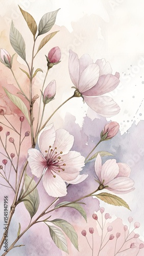 Wallpaper Mural Delicate watercolor painting of cherry blossoms springtime floral illustration art Torontodigital.ca