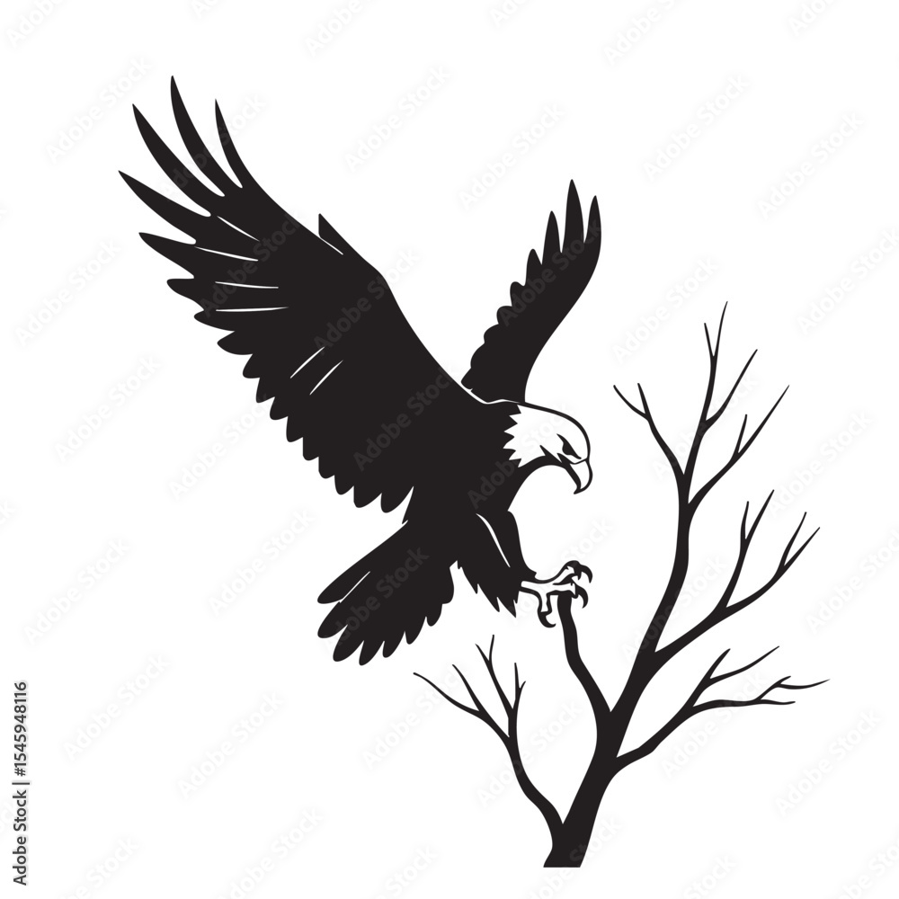 Obraz premium Majestic Eagle Landing A Powerful Bird Silhouette Illustration