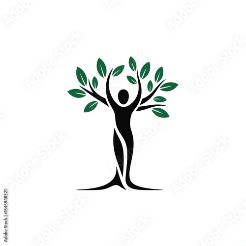 Woman Shaped Tree Green Leaves Black Silhouette Logo