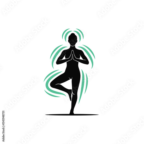 Woman Silhouette Tree Pose Yoga Teal Energy Flow vrksasana
