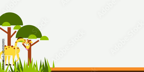 Giraffe day celebration background design with cubism giraffe animal and plants and with negative area for text. Cute giraffe animal geometry. protecting giraffe. world giraffe day
