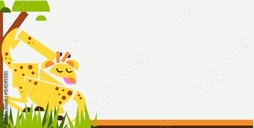 Giraffe day celebration background design with cubism giraffe animal and plants and with negative area for text. Cute giraffe animal geometry. protecting giraffe. world giraffe day
