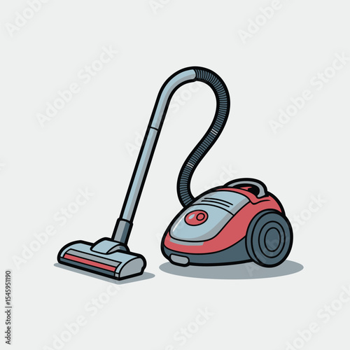 Red and Blue Cartoon Vacuum Cleaner Illustration cleaning