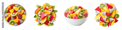 Colorful tropical fruit salad in bowls
