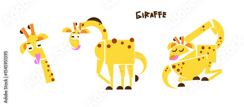 Collection of cubism cartoon designs of giraffe animals. Cute giraffe animal geometry. Giraffe day celebration. protecting giraffes