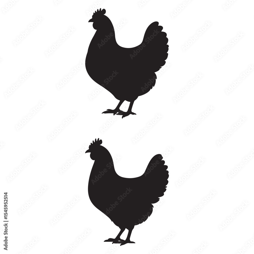 Fototapeta premium Stylish Chicken Silhouette Vector – Clean Black Poultry Illustration for Farm Branding and T-Shirt Design. Thank You 