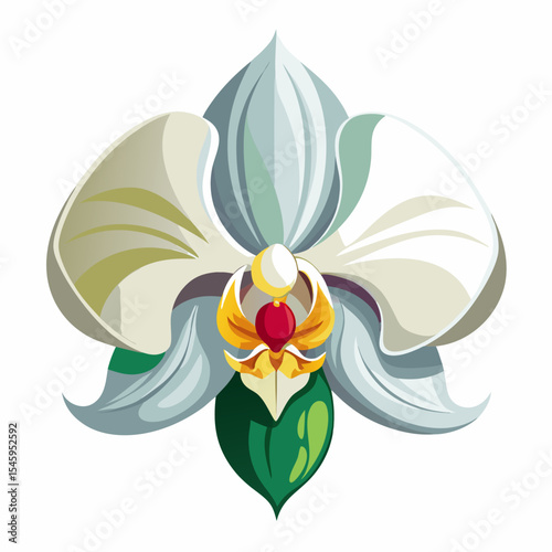 Elegant white orchid flower illustration with jewel accents