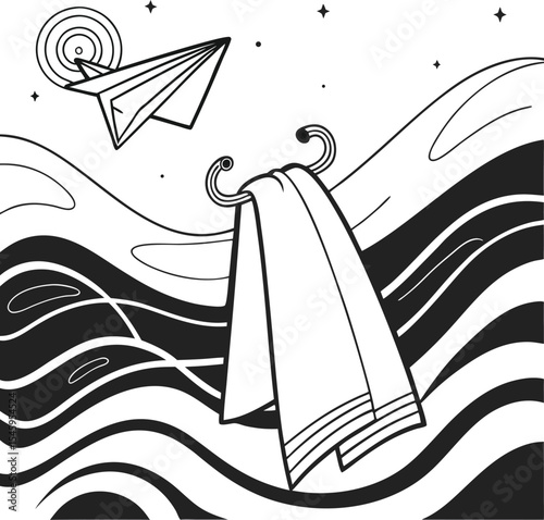 Vector illustration of a sailing ship on the sea with waves, a nautical design for your summer adventure