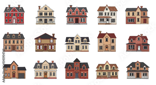 Set of Diverse Residential House Illustrations – Architectural Vector Collection