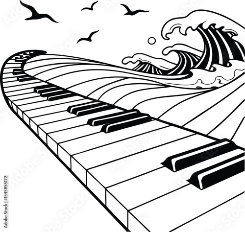 Abstract vector illustration of classic black and white piano keys with musical notes, perfect for any jazz or classical melody