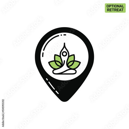 Yoga Retreat Location Map Icon Green Leaves Black Circle
