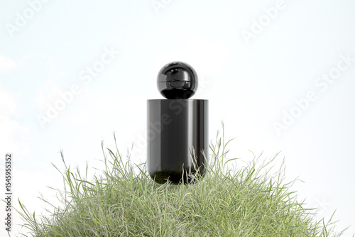 black cosmetic plastic bottle with ball shape flip cap mockup, flat shoulder packaging with Spherical flip Cap, cylinder squeeze bottle, elegant black cylindrical bottle, trendy skincare