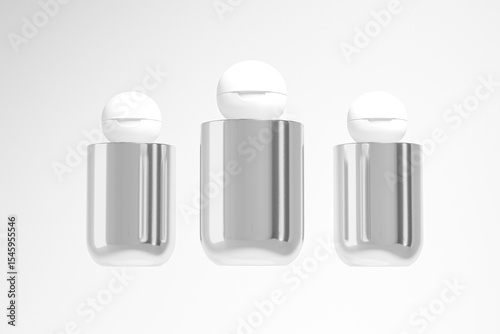 luxury cosmetic plastic bottle with ball shape flip cap mockup, metallic flat shoulder skincare packaging with Spherical flip Cap, cylindrical shape squeeze bottle, electroplating cosmetic container