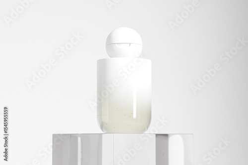 translucent cosmetic plastic bottle with ball shape flip cap mockup, luxury gradient round squeeze bottle with Spherical flip Cap, round skincare container, cylindrical shape bottle