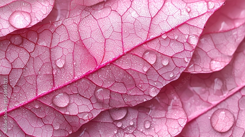 Fototapeta premium Close-up view of a pink leaf with water droplets.