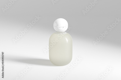 translucent cylindrical bottle with ball shape flip cap mockup, white Spherical flip Cap cosmetic packaging, round skincare container mockup, round tube squeeze bottle, white cylindrical shape bottle
