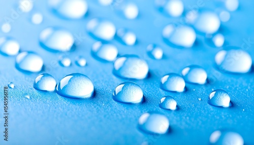 Water droplets on blue surface.