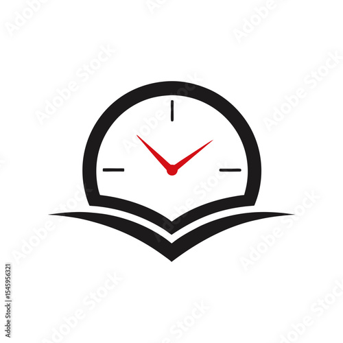 Book and clock icon logo for education schedule and study planner minimalist branding
