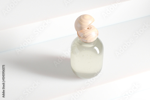Clear cosmetic plastic bottle with wooden ball shape flip cap mockup, round packaging with Spherical flip Cap, modern round skincare container, luxury cylinder squeeze bottle, cylindrical shape bottle