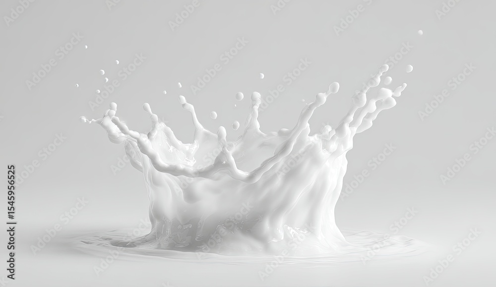 A crown-shaped splash of thick white liquid, dynamically frozen in mid-air against a neutral gray backdrop A crown-shaped splash of thick white liquid, dynamically frozen in mid-air against a neutral gray backdrop