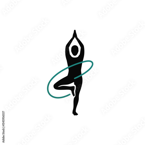 Yoga Silhouette Teal Circle Balance Pose image