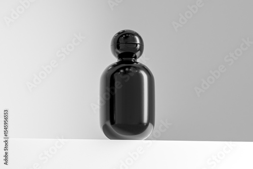 black cosmetic plastic bottle with ball shape flip cap mockup, round packaging with Spherical flip Cap, cylinder shape squeeze bottle, elegant black cylindrical bottle, trendy skincare container