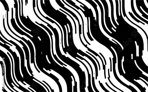 Abstract artistic wavy black and white pattern. Dynamic psychedelic background. Grunge urban style. Vector illustration