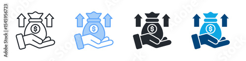 Revenue Icon Set Multiple Style. Design In Outline, Blue, Glyph, Dual Tone