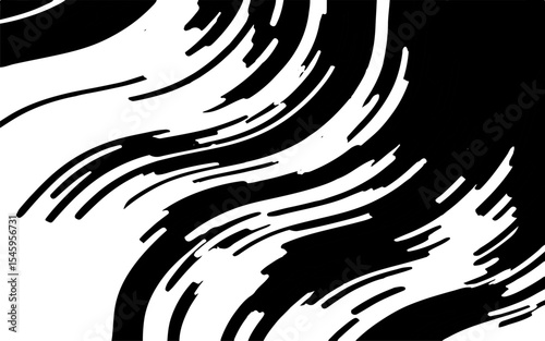 Abstract artistic wavy black and white pattern. Dynamic psychedelic background. Grunge urban style. Vector illustration