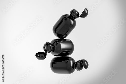 black cosmetic plastic bottle with ball shape flip cap mockup, round packaging with Spherical flip Cap, cylinder shape squeeze bottle, elegant black cylindrical bottle, trendy skincare container