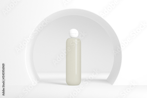 translucent cylindrical bottle with ball shape flip cap mockup, white Spherical flip Cap cosmetic packaging, round skincare container mockup, round tube squeeze bottle, white cylindrical shape bottle