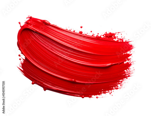 Red paint brush stroke creating a dynamic and vibrant design element, isolated on a transparent background, perfect for adding a pop of color to creative projects