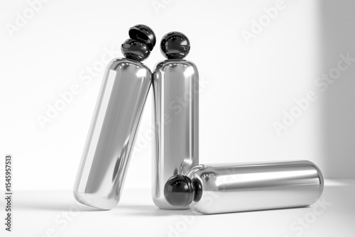 luxury cosmetic plastic bottle with ball shape flip cap mockup, metallic cylindrical shape squeeze bottle skincare packaging with Spherical flip Cap, electroplating cosmetic container
