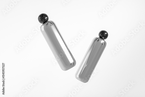 luxury cosmetic plastic bottle with ball shape flip cap mockup, metallic cylindrical shape squeeze bottle skincare packaging with Spherical flip Cap, electroplating cosmetic container