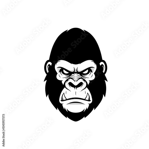 Angry Gorilla Logo, Gorilla Head Logo With Angry Expression, Sharp Jawline and Intense Eyes, Outlined in Black