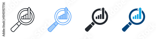 Market Research Icon Set Multiple Style. Design In Outline, Blue, Glyph, Dual Tone