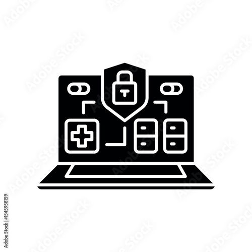 Cybersecurity in medicine black flat icon.
