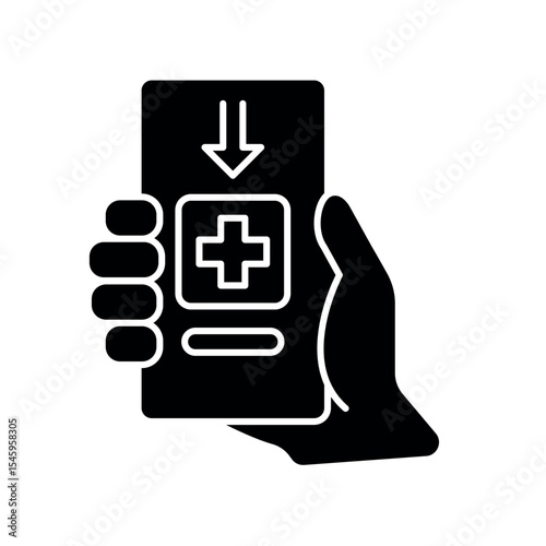 Mobile medical application glyph icon for digital and print projects.  Minimal clean icons for apps and websites. Modern simple icons