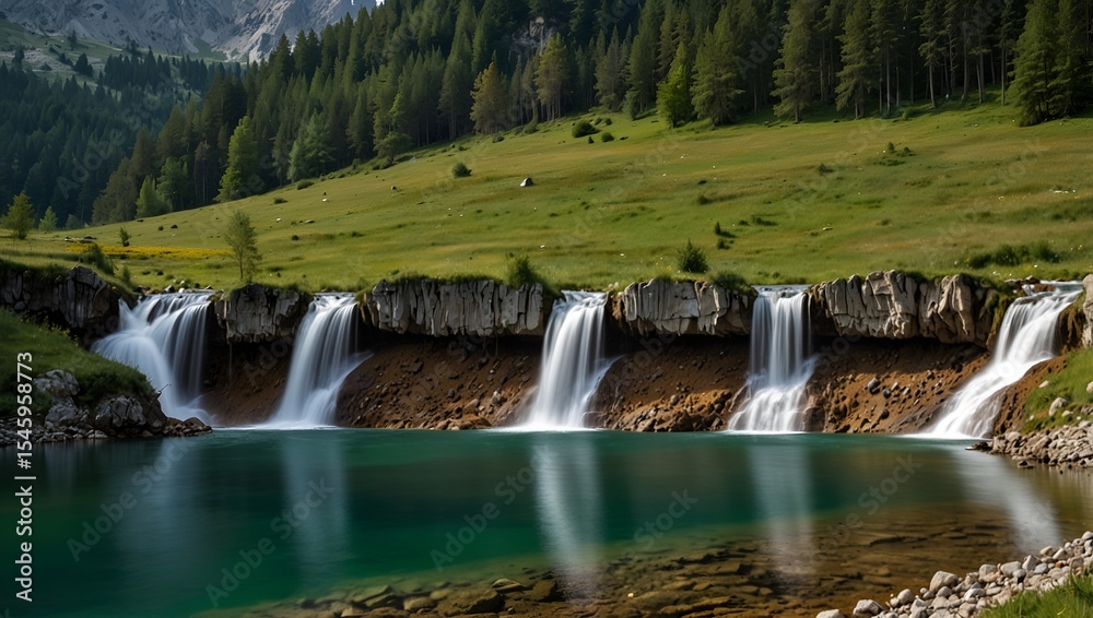 Fototapeta premium Autumn River Reflections: Serene Forest Scenery in Golden Hues