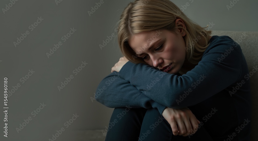 Fototapeta premium Man sitting under desk with head in hands expressing stress 