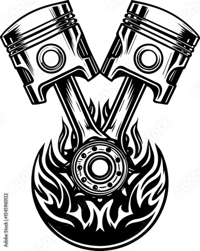 SVG illustration of bone engines merging skeletal forms with mechanical design. Dual Engine Piston Design with Flames and Dynamic Energy Effects