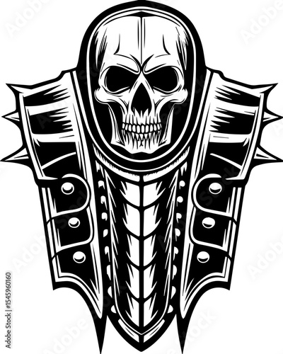 SVG illustration of bone engines merging skeletal forms with mechanical design. Dark and Edgy Skull Design with Armor Elements for Graphic Use