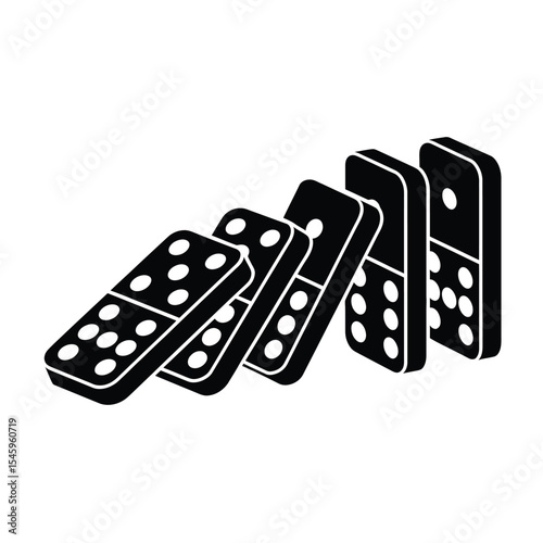 Black and White Dominoes Falling in a Chain Reaction