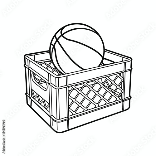 Line Art Basketball in a Milk Crate Illustration